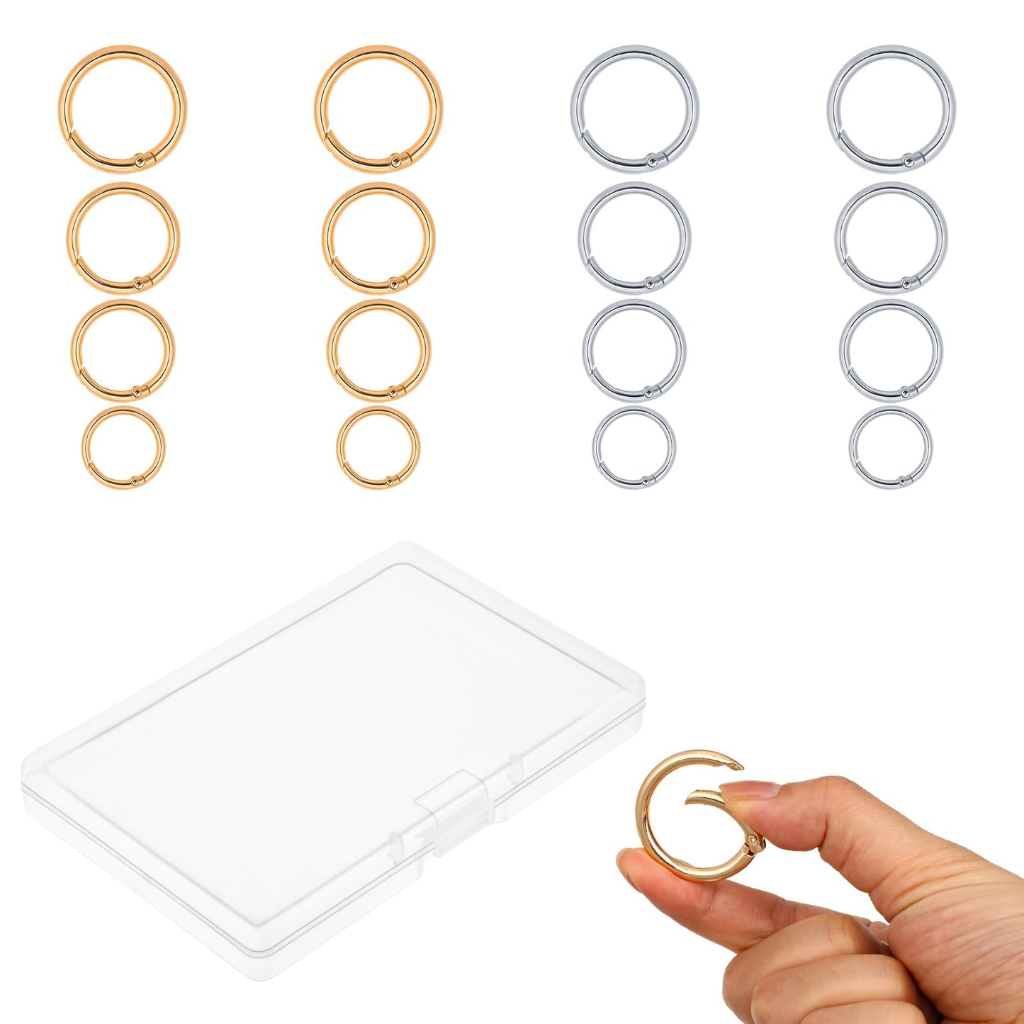 16 Pcs Metal Spring O Rings Round Carabiner Clip Small Snap Buckle Zinc Alloy Spring Keychain Multi-Purpose Keyrings for Handbag Keys Purses Craft Making DIY Accessories