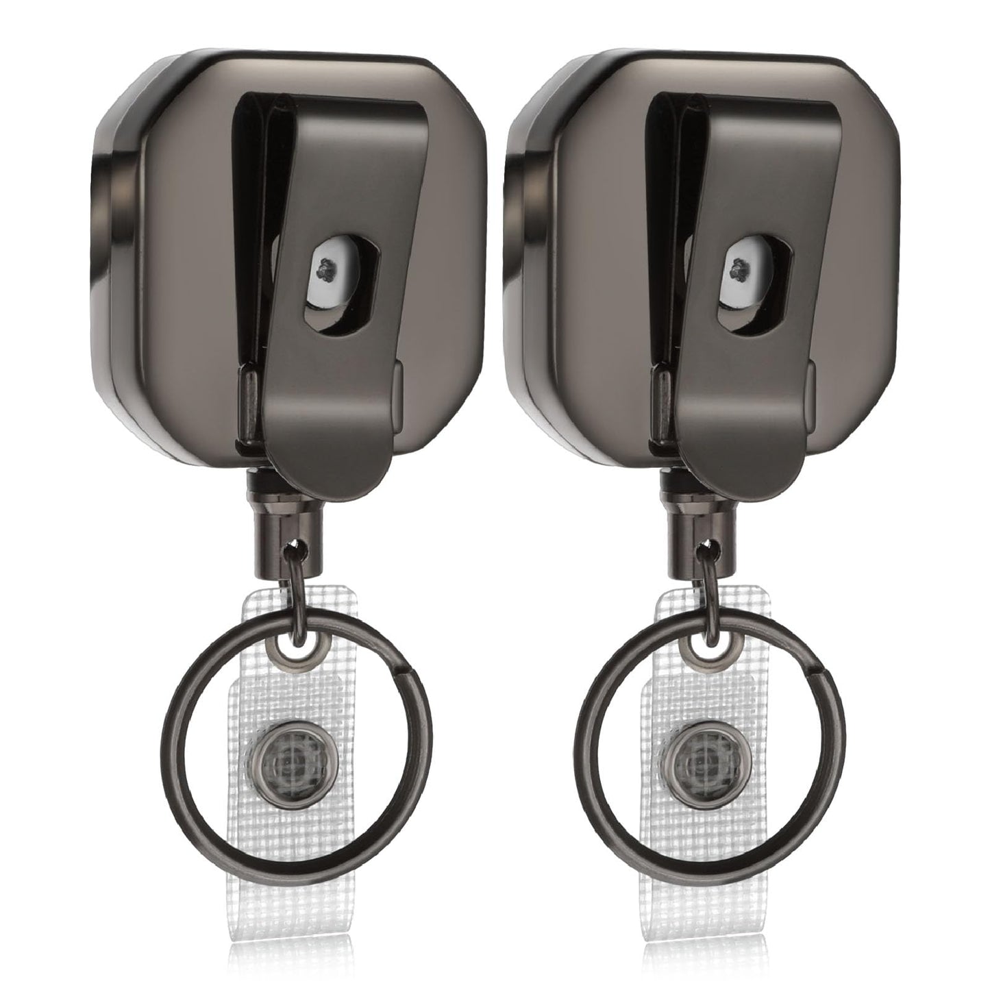 Dimeho 2Pack Retractable Keychain, Heavy Duty Badge Holder Retractable ID Badge Holder Reel Metal Carabiner Keychain with Belt Clip Steel Retractable Cord (Black)