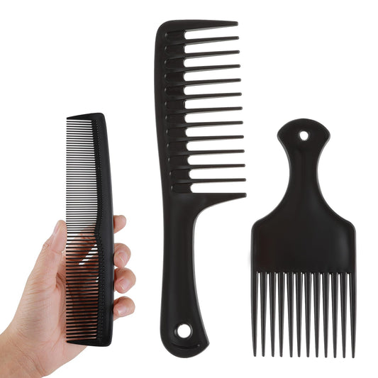 Sibba Comb Set, 3Pcs Hair Detangler Tool, Practical Beard Hairbrush Set for Shower, Daily Extension Comb, Wide Tooth Comb, Straight Comb, Fit Dry Wet Curly Hairstyle Wigs (Black)
