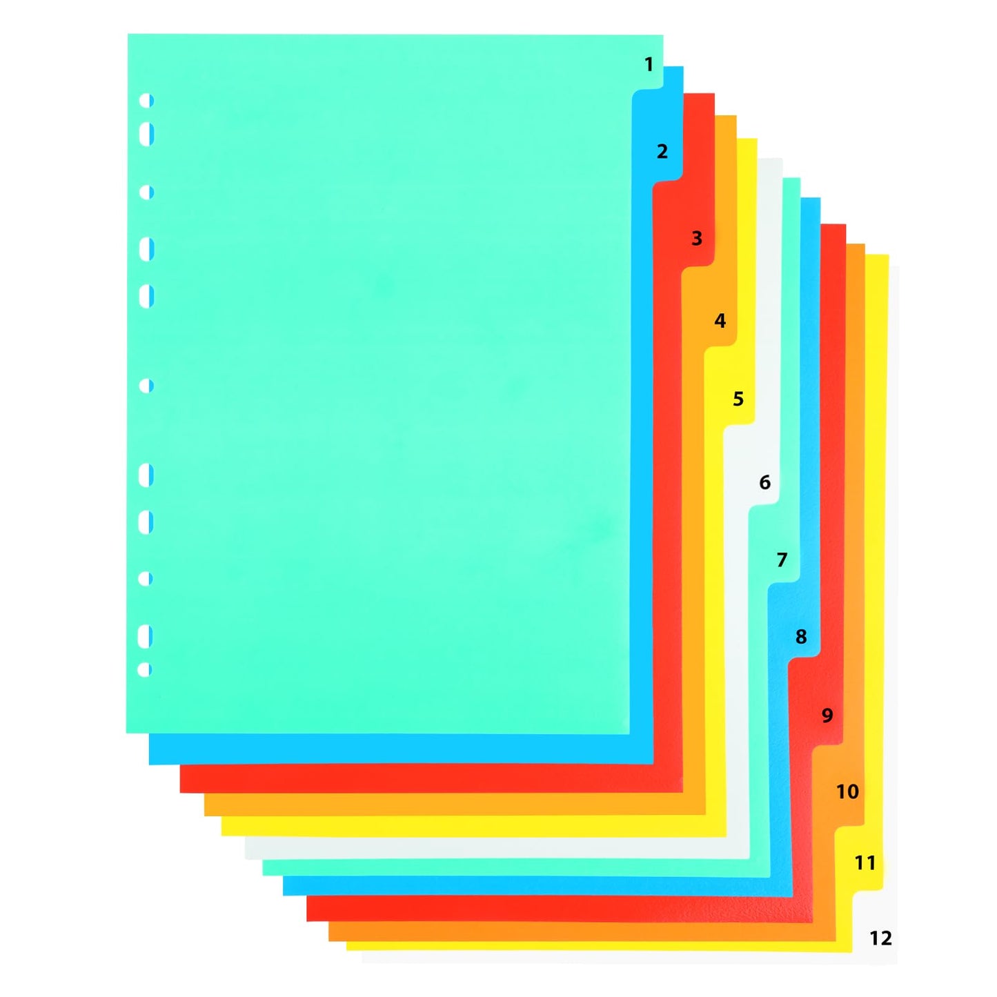 COMNICO 3 Ring Binder Dividers with Tabs, 12 Pack Bright Multicolor Durable Plastic Notebook Page Tabs Set Index Binders Paper for 2/3/4/11 Ring Binders, 11.6×8.2 Inch