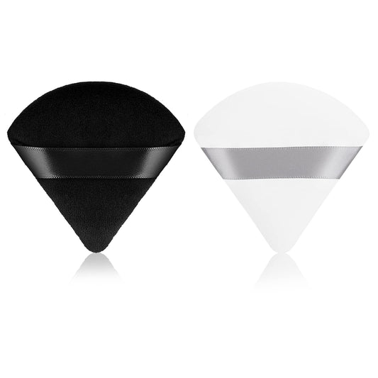 Sibba Triangle Powder Puffs Face Cosmetic Powder Puff Washable Reusable Soft Plush Powder Sponge Makeup Foundation Sponge for Face Body Loose Powder Wet Dry Makeup Tool (2Pcs Black&White)
