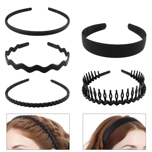 Sibba Non Slip Plastic Headbands 5 Pcs Wide Head Bands with Teeth Women Hairband Black Spring Wavy Hoop Makeup Headwear Hair Accessories for Sports Spa Facial Decorations Gifts