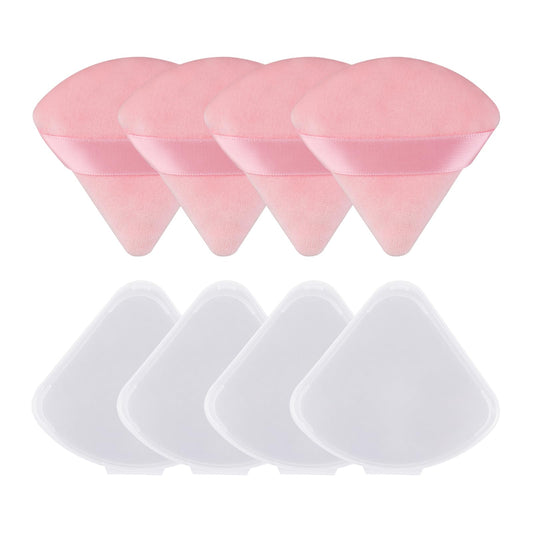 Sibba 4 Pieces Triangle Powder Puffs, Face Cosmetic Powder Puff with Case, Washable Reusable Soft Velour Makeup Setting Powder Puff for Face Body Loose Powder Wet Dry Makeup Tool(Pink)