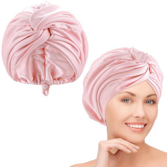 Satin Silk Hair Bonnet for Sleeping, Adjustable Sleeping Caps, Silk Hair Wrap Night Sleep Caps, Night Sleep Cap Turban for Long Curly Hair Accessories (Pink)