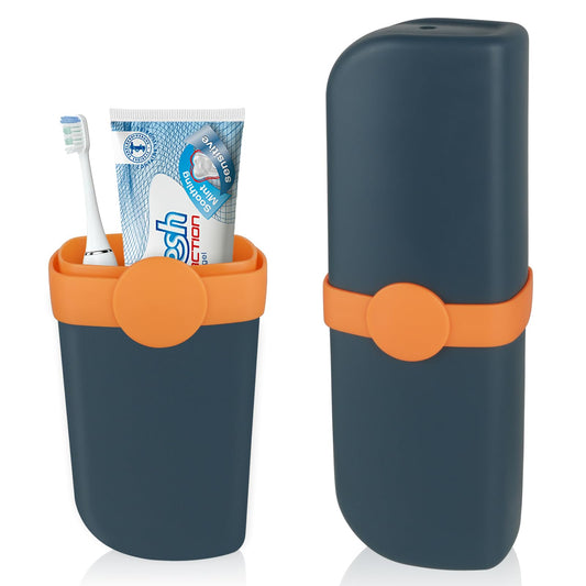 COMNICO Travel Toothbrush Cup Case Portable Toiletry Holder Anti Dust Comb Container Box Toothpaste Carrier Organizer with Cover for Traveling Camping Business School Trip Bathroom