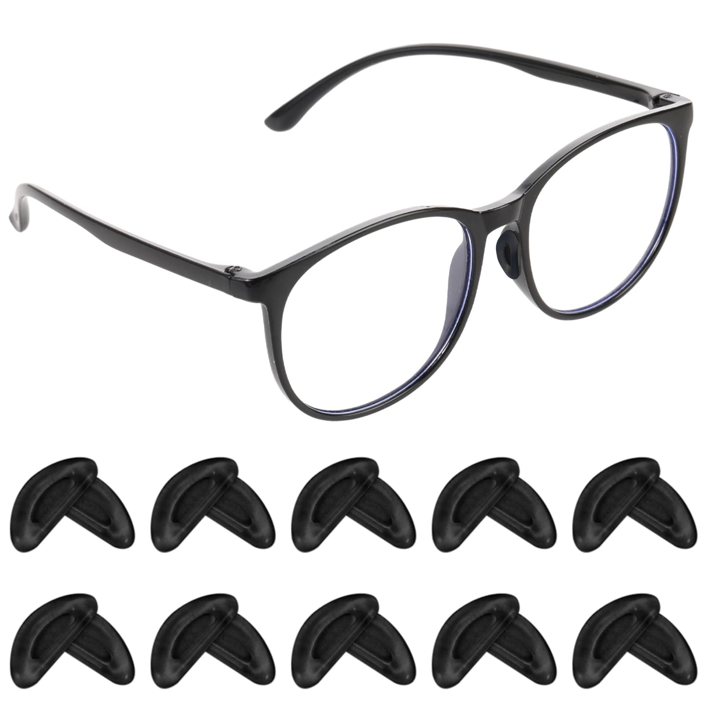 Sibba Eyeglass Nose Pads 10 Pairs Soft Silicone Sticky Glasses Grips Anti Slip Eyewear Hooks Retainers Stoppers Temple Tips Soft Sleeve Cushions for Sunglasses Spectacle (black)