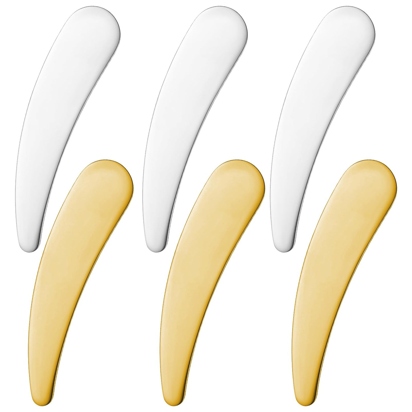 Wanmu 6 Pcs Cosmetic Spatulas, Reusable Metal Cream Makeup Skincare Spatula, Mini Face Mask Applicator Spoon Scoop for Mixing, Sampling Face Eye Massage Beauty Tools - Silver, Gold