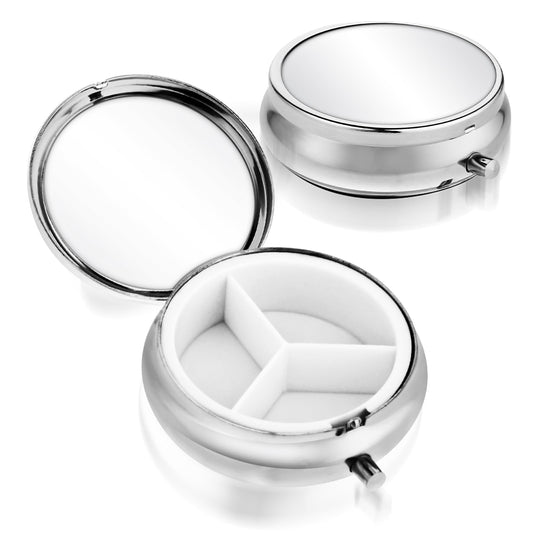Sibba 3 Compartment Portable Medicine Pill Case, Travel Multi-Functional Moisture Proof Pill Box for Purse & Pocket, Cute Metal Medicine Pill Organizer Box for Vitamins, Fish Oil & Supplements