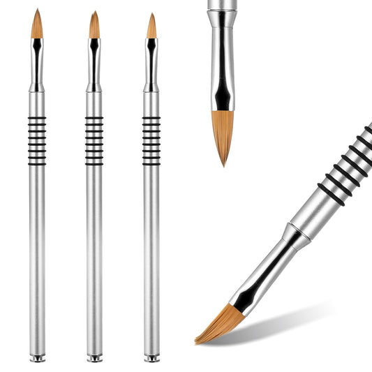 3Pcs Acrylic Nail Brushes Set Nail Art Sculpture Brush with Silver Metal Non-Slip Grip Handle 10/13/15mm Cleaning Manicure Tools for Women Nail Extension Design Painting Acrylic Powder Nail Carving