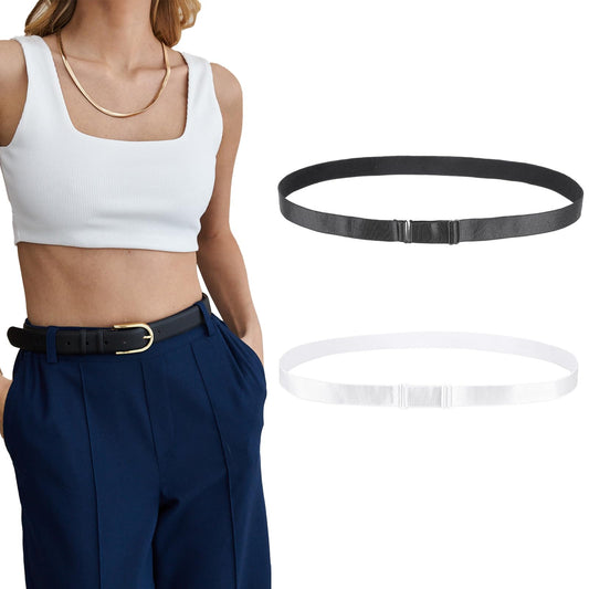 2Pcs Adjustable Bands Crop Top Invisible Stay BandShirt Tuck No Show Stretch Belt Elastic Waist Belts Tool for Tucking Shirts Sweaters Transform You Style Your Tops Blouse Women Girls