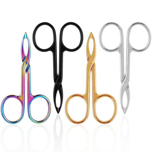 WLLHYF 4 Pieces Tweezers Scissor Shaped Handle Eyebrow Facial Straight Tip Professional Precision Plucker Hair Remover Tweezers for Ingrown Hair Blackhead Eyebrows Care