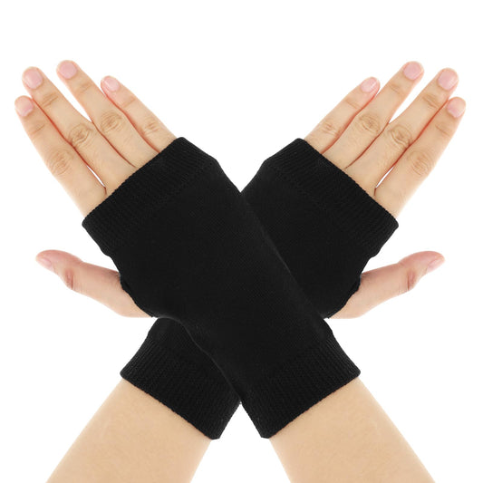 Sibba Fingerless Half Finger Gloves Winter Thick Short Stretchy Cotton Knit Mittens Wrists Knitted Thumb Hole Office Typing Phone Arthritis Unisex Women Men (Black)