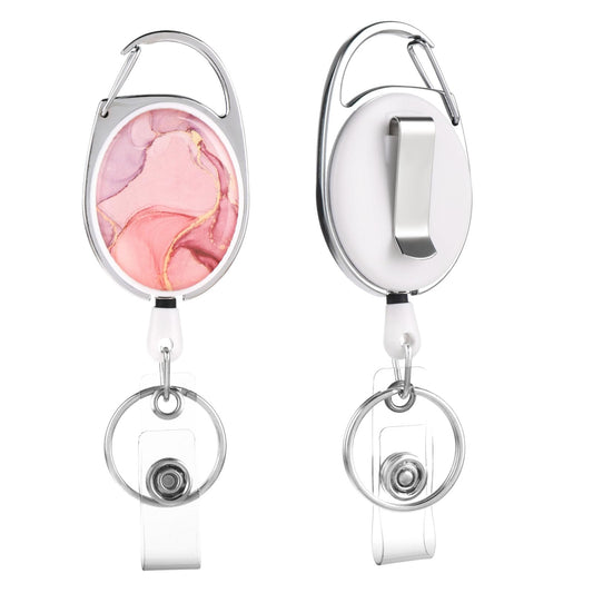 Sibba 2 Pack Badge Holders, Retractable Badge Reel with Clip and Key Ring, Color Print Pattern Badge Clips Decorative Holders for ID Card Name Holder and Keychain