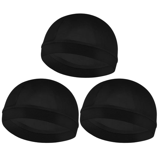 Sibba 3Pcs Elastic Band Wave Caps for Men Headwraps Wide Strap Silky Feeling Durag Caps Unisex Skull Caps Men's Skullies Beanies Soft Breathable Shower Cap Bath Accessories (Black)