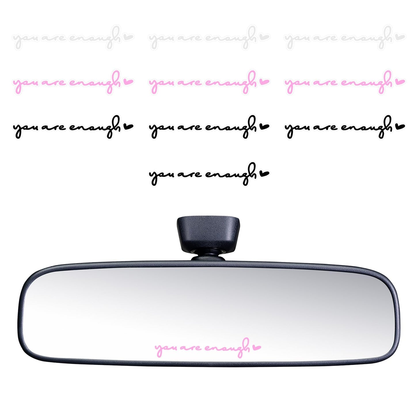Wanmu 10 PCS Rearview Mirror Decal, Vanity Mirror Stickers Hello Beautiful Car Window Decals, You are Enough Vehicles Sticker Outside Decoration Accessories for Women, Men - Black, Pink, White