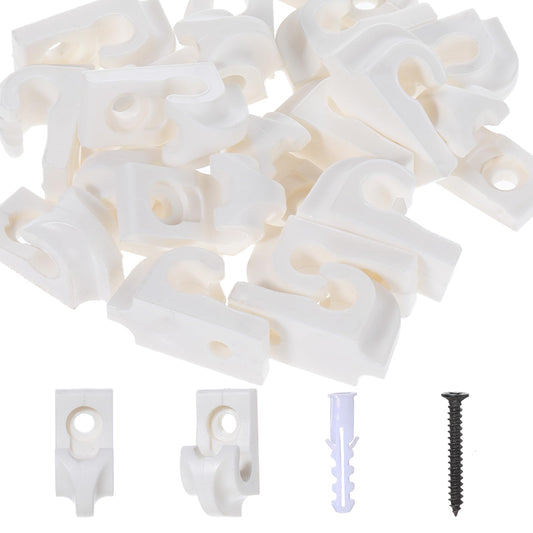 20 Pcs Wire Shelf Loop Clip Plastic Down Wall Clip Heavy Duty Wire Shelf Brackets Closet Shelves Clips Hanging Light Clips Hook Included Screws with Expansion Tubes for Festival Party String Lights