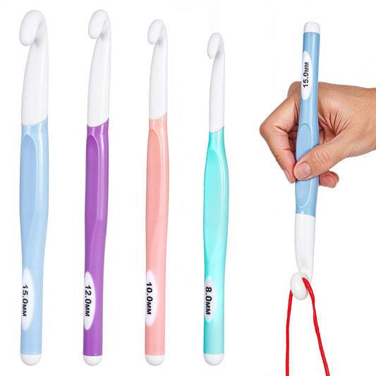 Crochet Hooks 4Pcs Long Crochet Needles Set 8mm-15mm Ergonomic Crochet Hooks Rubber Handle Crochet ToolsMultiColor DIY Yarn Weaving Needles for Knitting Blankets Shawl Carpet Bags Hats Socks Scarf