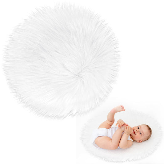 Sibba Bedroom Area Rug Fluffy Faux Fur Fuzzy Long Fireplace Hide Round Carpet Chair Cover Cushion Pad Plush Washable Table Cover Home Kitchen Decorative(13 Inch,White)