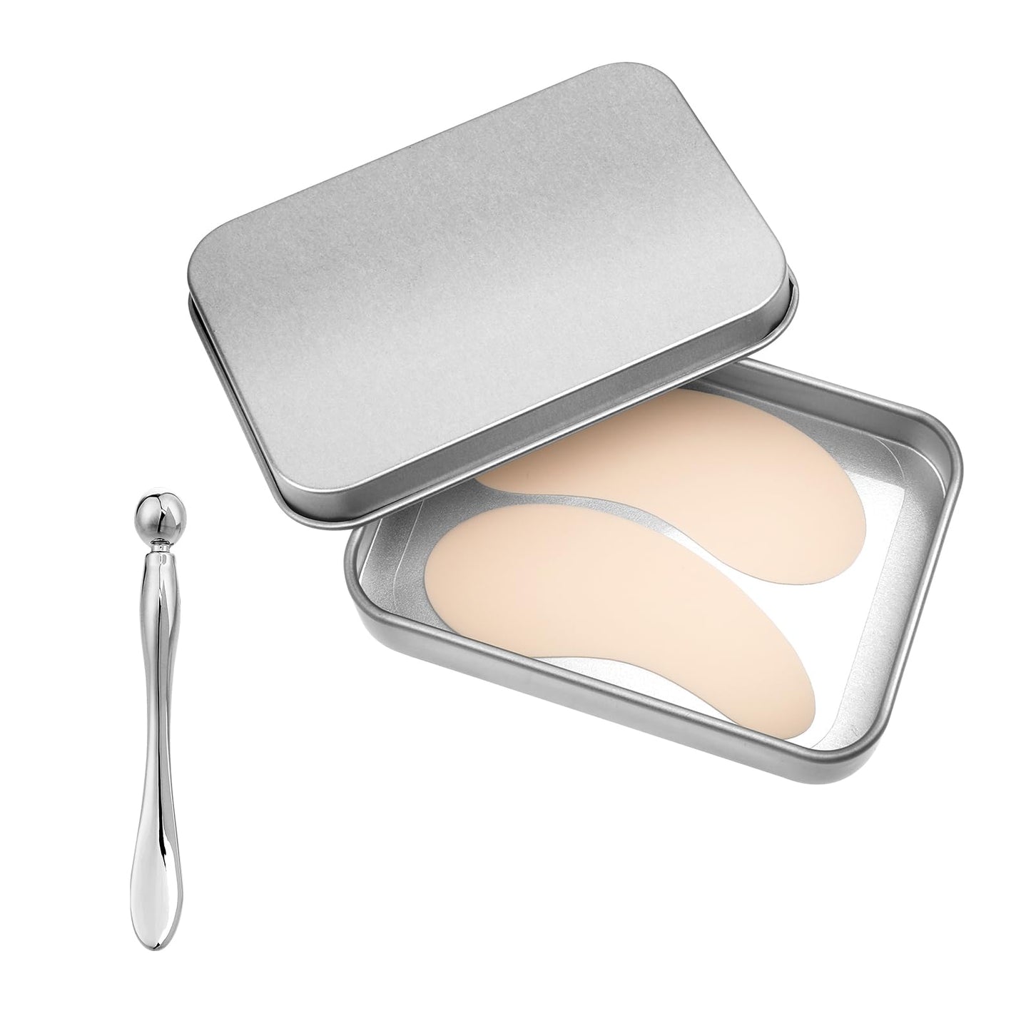 Dimeho 1 Pair Reusable Under Eye Patches Silicone Eye Mask Plump Fine Lines & Wrinkles with Cream Applicator Tin Case for Puffy Eyes Dark Circles Beauty Eyecare