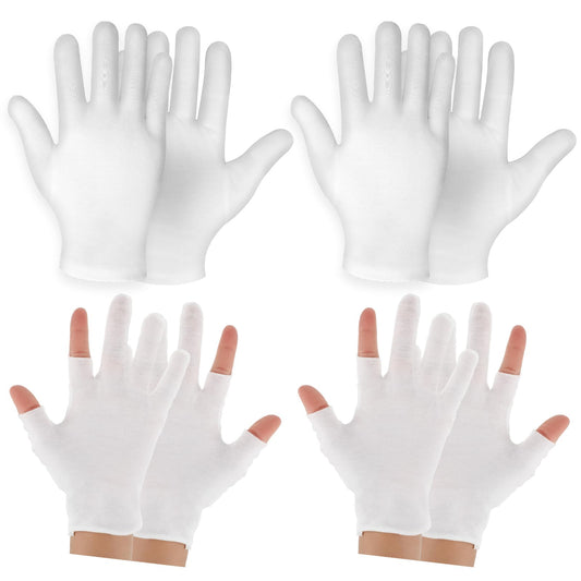 4 Pairs Moisturizing Gloves White Cotton Gloves for Eczema Hand Spa Treatment Gloves Overnight Bedtime Heal Sleep & Spa Treatment for Men and Women Repair Rough Cracked Dry Chapped Hands Skin