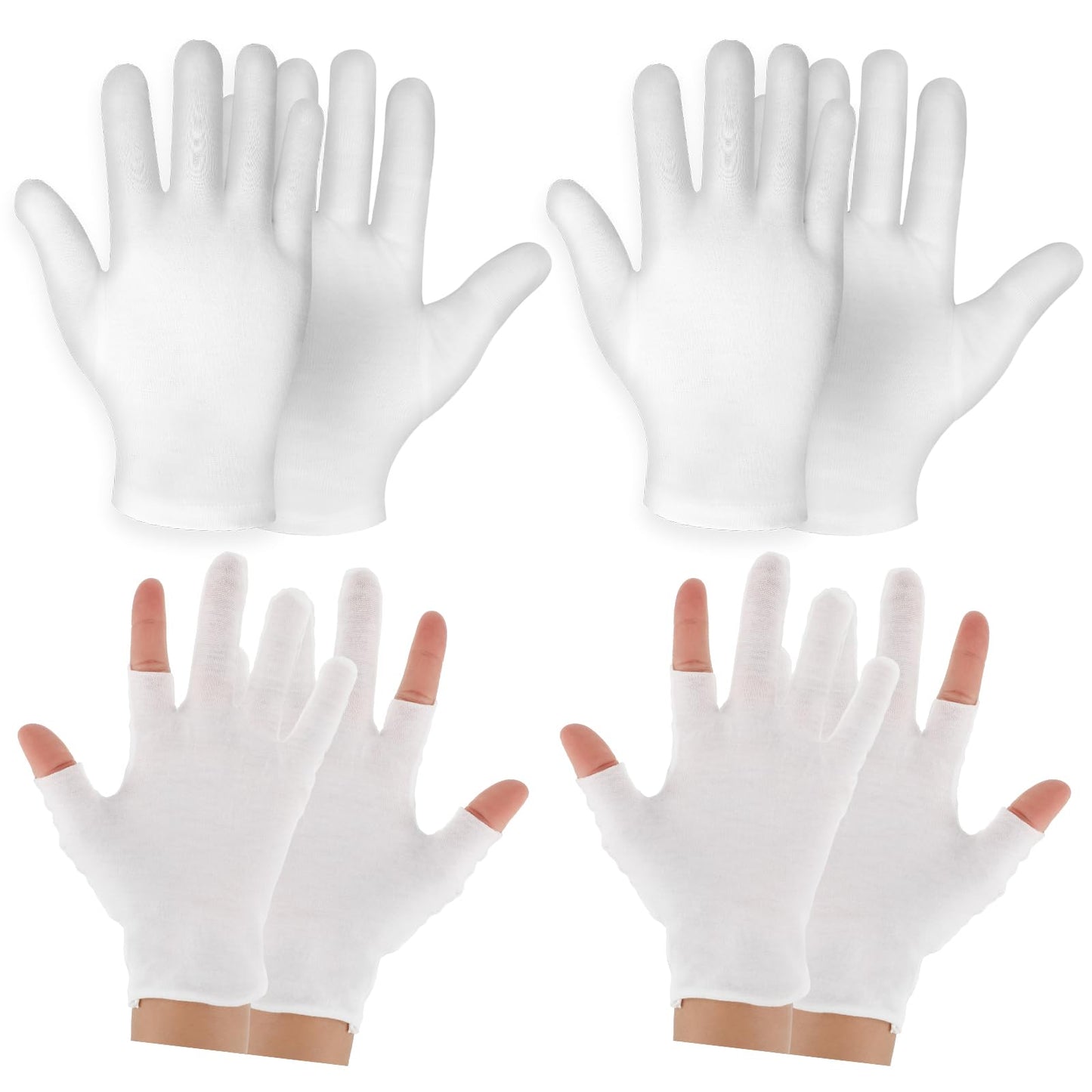 4 Pairs Moisturizing Gloves White Cotton Gloves for Eczema Hand Spa Treatment Gloves Overnight Bedtime Heal Sleep & Spa Treatment for Men and Women Repair Rough Cracked Dry Chapped Hands Skin