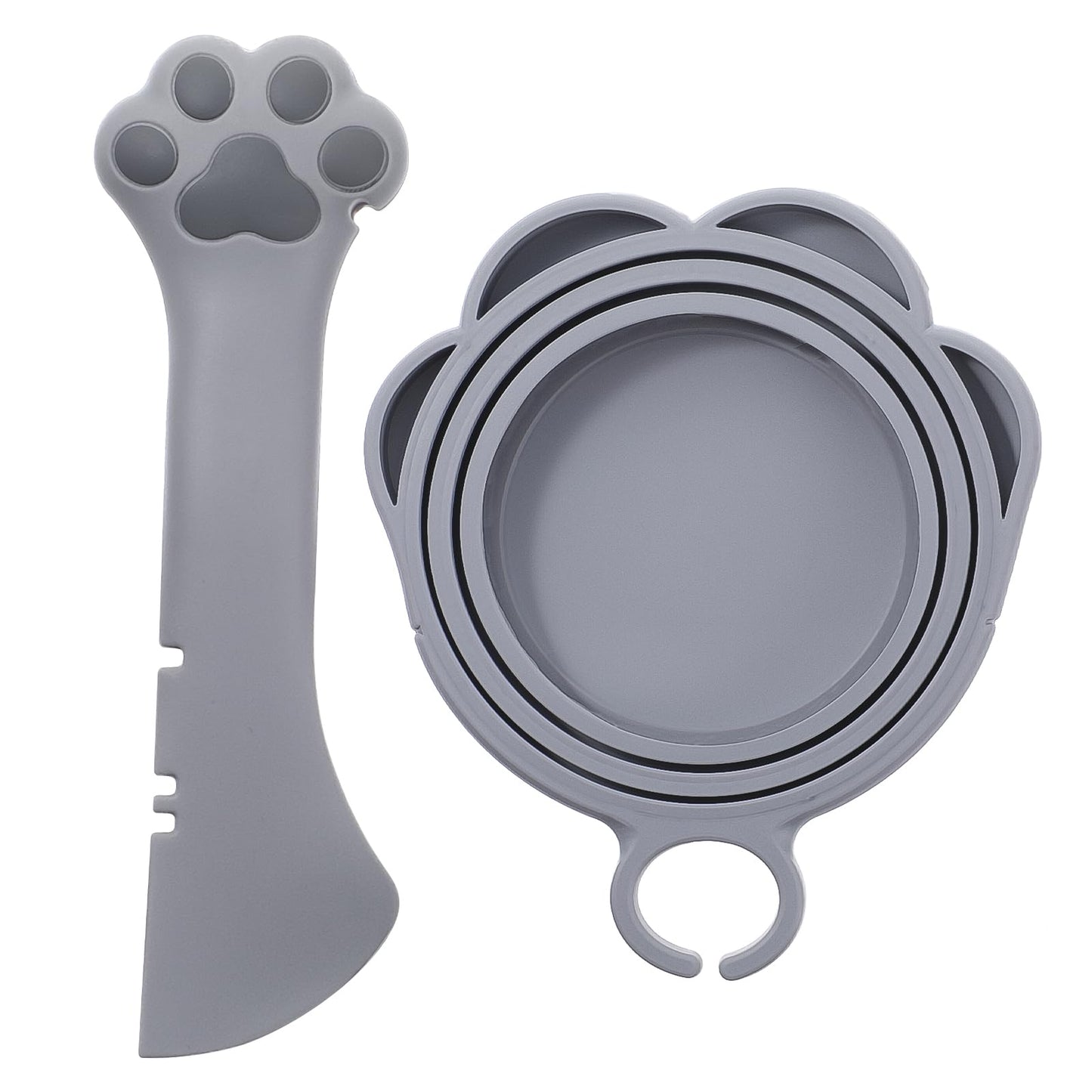 Sibba Pet Food Can Lids Cat Food Spoon Covers Opener Cute Paw Shape Spatula Silicone Dog Storage Openers Feeding Watering Supplies Lid for Dog Can Food Spoon for Cat Wet Dry (Grey)