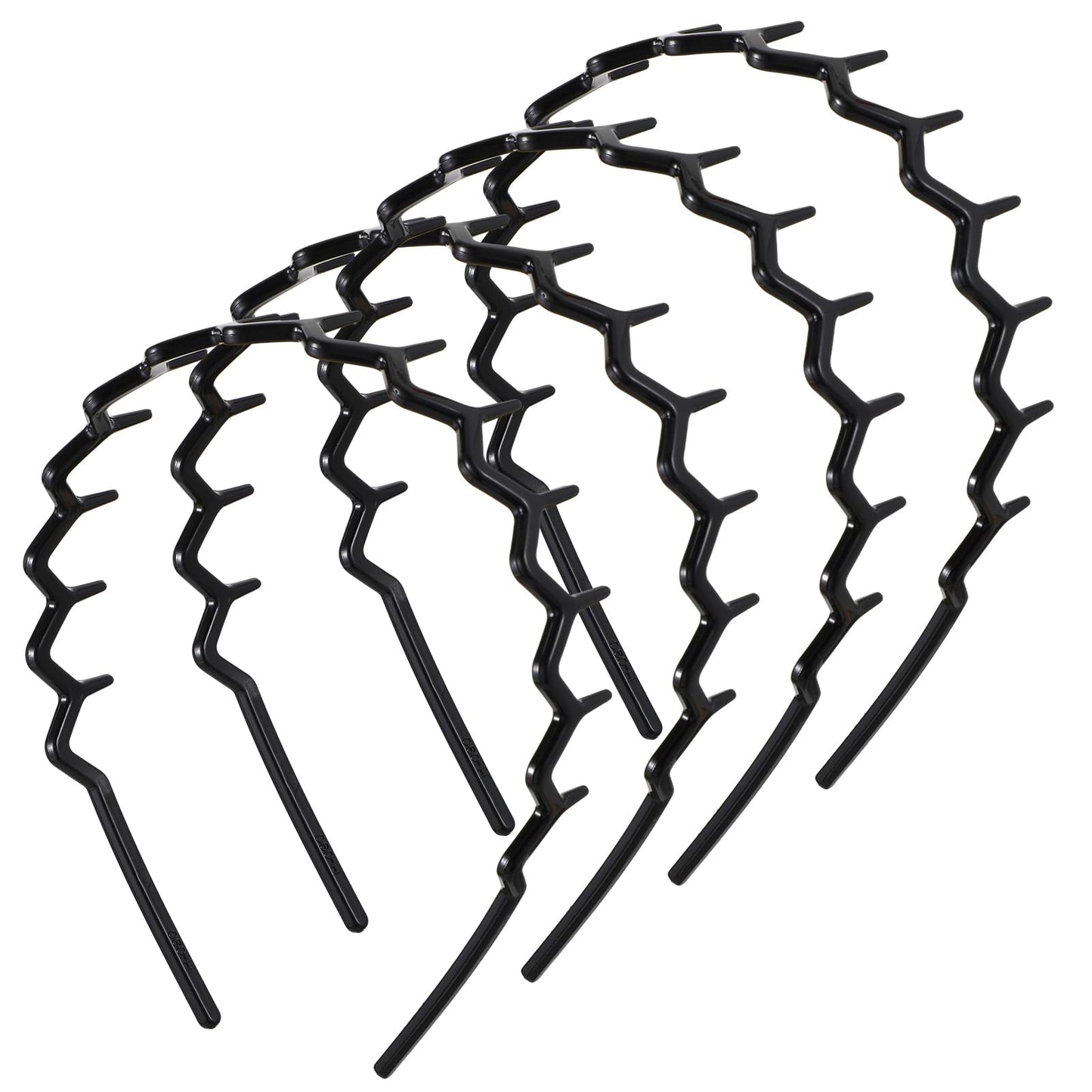 Zigzag Headband Pack of 4 Shark Tooth Hair Comb Hair Band Wavy Plastic Headband Make Up Headband for Sports Fitness Daily for Women and Girls (Full Black)