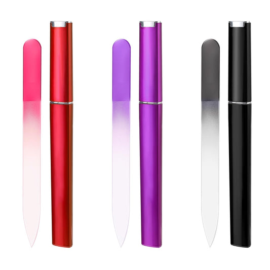 3Pcs Crystal Nano Glass Nail Files with Case Professional Double Sided Etched Fingernail Files Mixed Color Nail File Gentle Manicure Care Tool Set for Women Girls Salon Foot Natural Polishing