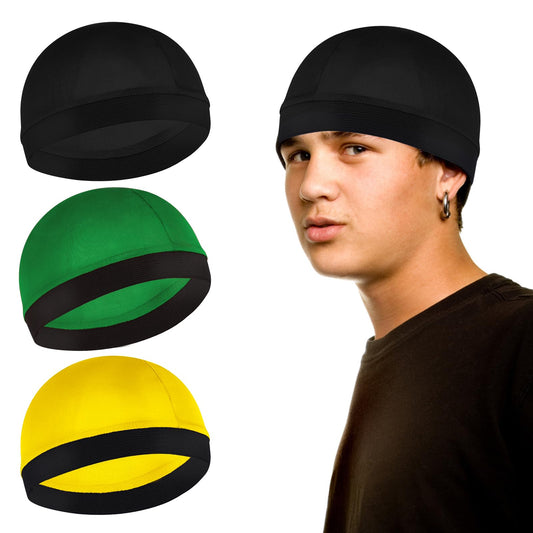 Sibba 3 Pieces Unisex Satin Silky Wave Caps 360 540 720 Wave Elastic Band Silky Durag Headwear Stockings Wig Beanie Cap Soft Breathable Skullies Beanies Cap for Sleeping Shower (Gold)