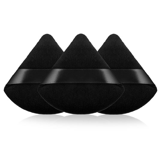 Sibba 3 Pieces Powder Puff Triangle Shape Face Makeup Puff for Loose Powder Foundation Soft Cosmetic Sponge Wet and Dry Powder Puff Pads Large Body Cotton Powder Cushion Puffs(Black)