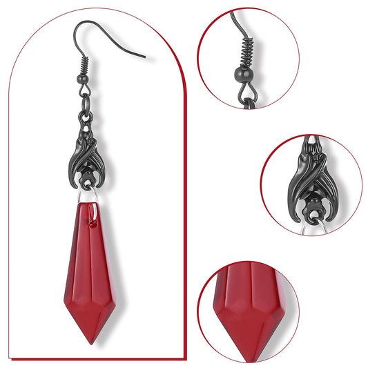 Sibba Gothic Bat Dangle Earrings 2 Pairs Crystal Gems Dangle Dark Punk Rock Studs Halloween Drop Earrings Red Black Animal Earrings Removable Ear Studs Jewelry Costumes for Women Party Halloween