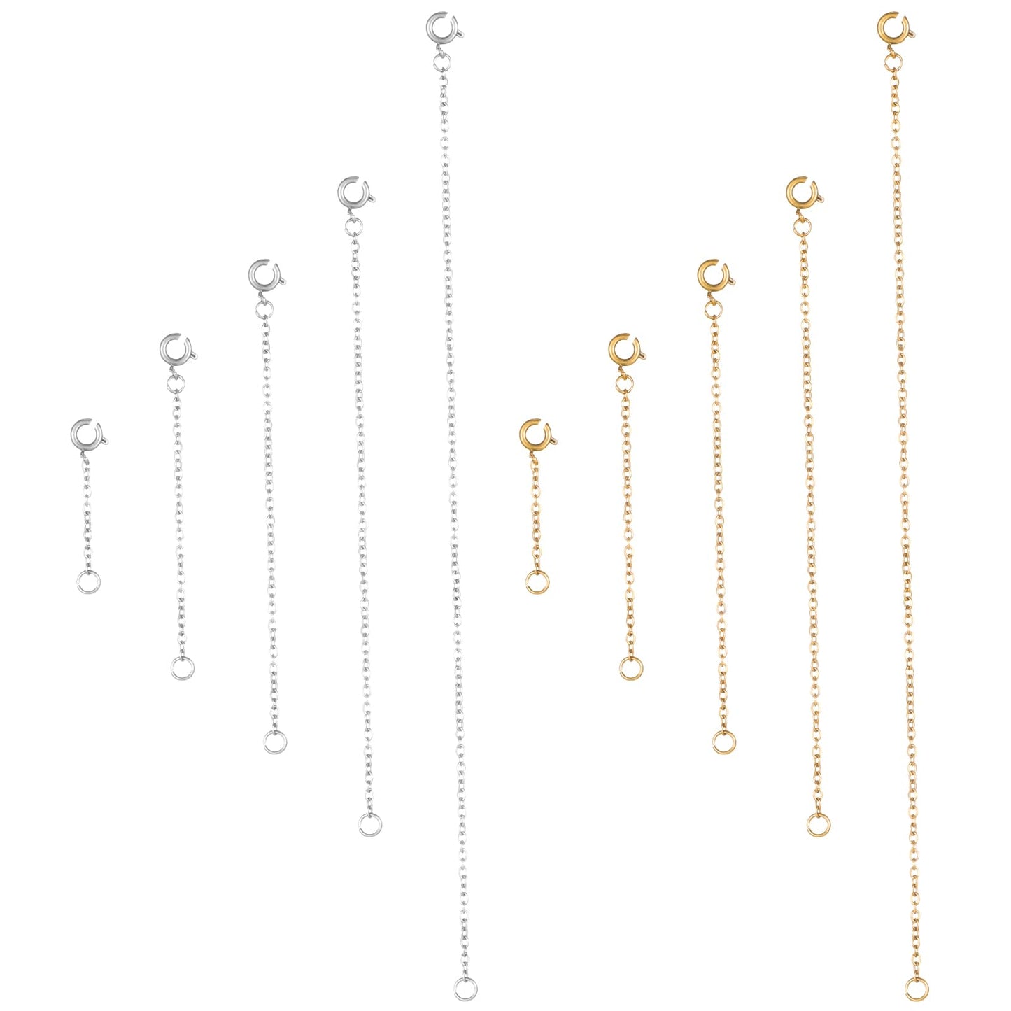 Dimeho 10 Pcs Necklace Extender Durable Strong Bracelet Chain Silver Gold Color Extention for Women Jewelry Making Anklet Key Chain 1", 2", 3", 4", 6" Long