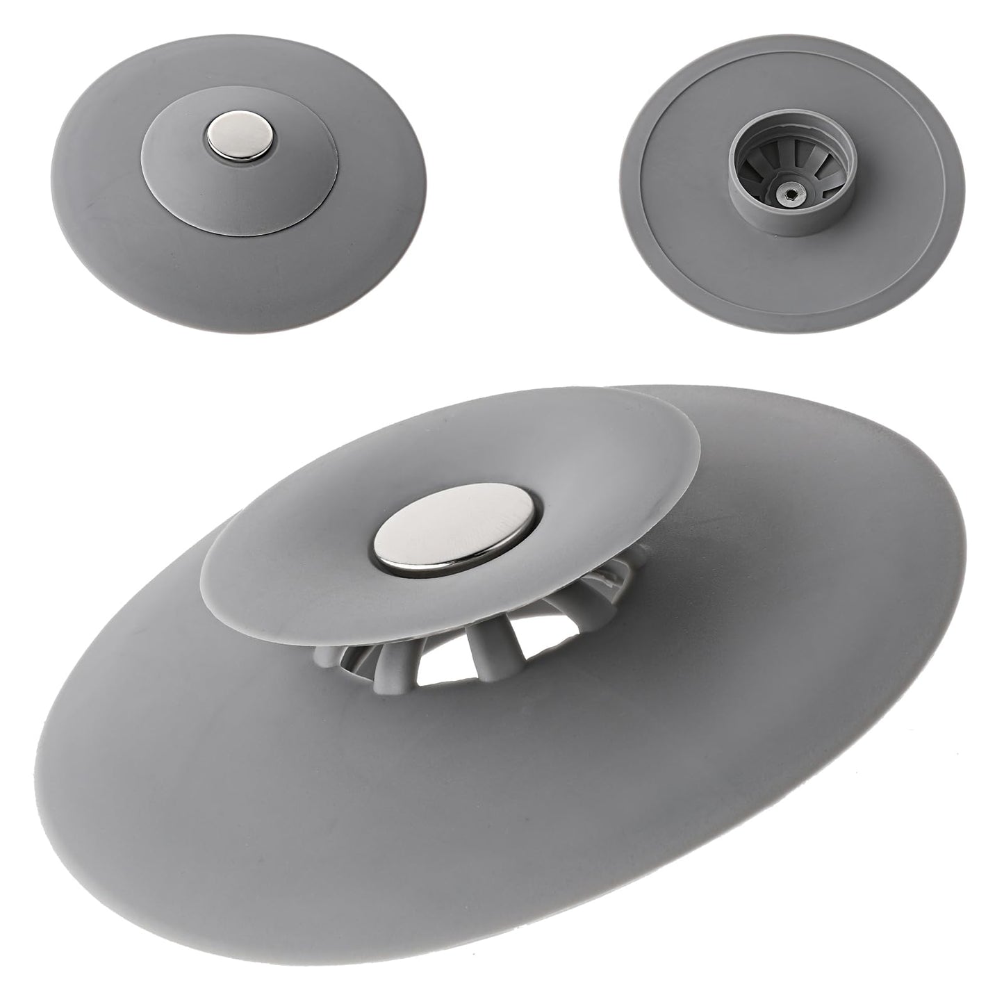 COMNICO 1 Piece Shower Drain Plug, Silicone Drain Strainer for Sink Bathtub Cleaning Tub Stopper with Protective Cover for Laundry Kitchen and Bathroom (Grey)
