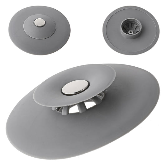 COMNICO 1 Piece Shower Drain Plug, Silicone Drain Strainer for Sink Bathtub Cleaning Tub Stopper with Protective Cover for Laundry Kitchen and Bathroom (Grey)