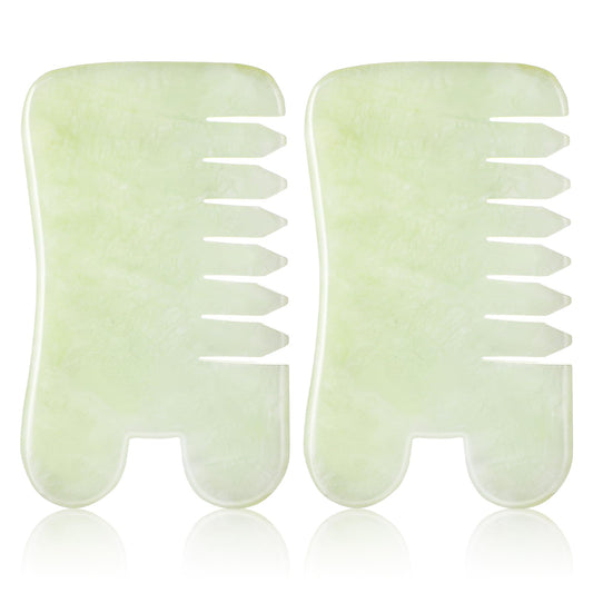 Sibba 2Pcs Jade Scraping Massage Tool Guasha Comb Scraping Scalp Comb Multifunctional Handheld Reusable Head Massage Tools Scalp Brush Natural Comb with Teeth for Head Caring Relaxation Spa