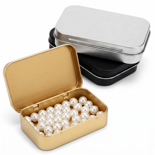 COMNICO Rectangular Metal Hinged Tin Box 3.7 x 2.4 x 0.8 inch