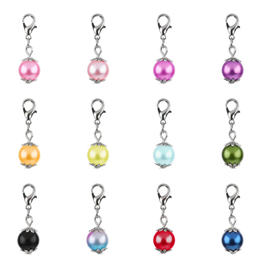 COMNICO 12pcs Stitch Markers Charms Colorful Crochet Stitch Markers Metal Pearl Knitting Charms with Lobster Clasp Locking Clips Crochet Pins for Weaving Sewing Jewelry Making DIY Craft