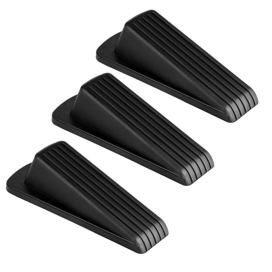Sibba 3 Pack Door Stoppers, Premium Rubber Door Stopper, Door Stop Wedge for Bottom of Door on Floor, Sturdy & Stackable Door Stopper for Carpet Heavy Duty Door, Wooden Floor(Black)