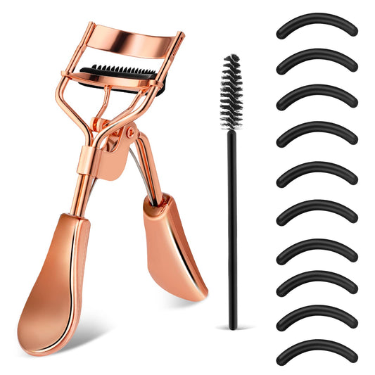 Sibba Stainless Steel Eyelash Curler Set with 10 Refill Pads, Gold, Fits All Eye Shapes, Professional Makeup Tool for Women
