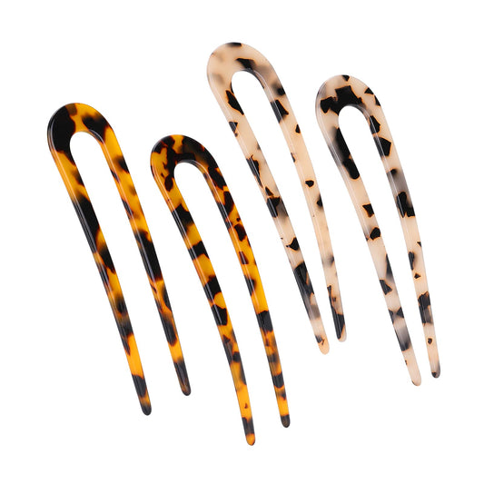 Sibba 4 Pieces U Shaped Hair Pin French Style Cellulose Acetate Tortoise Shell Fork Sticks Updo Chignon Pin for women Girls Hairstyle Accessories (Brown)