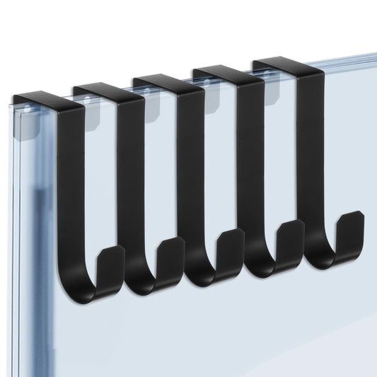 COMNICO 5 Pack Shower Door Hooks, Towel Hook Over Bathroom Frameless Glass Door 1.65in(4.2cm) Heavy Duty Stainless Steel Shower Squeegee Hooks for Hanging Robe Clothing (5, Wooden Door(4.2cm/1.65in))