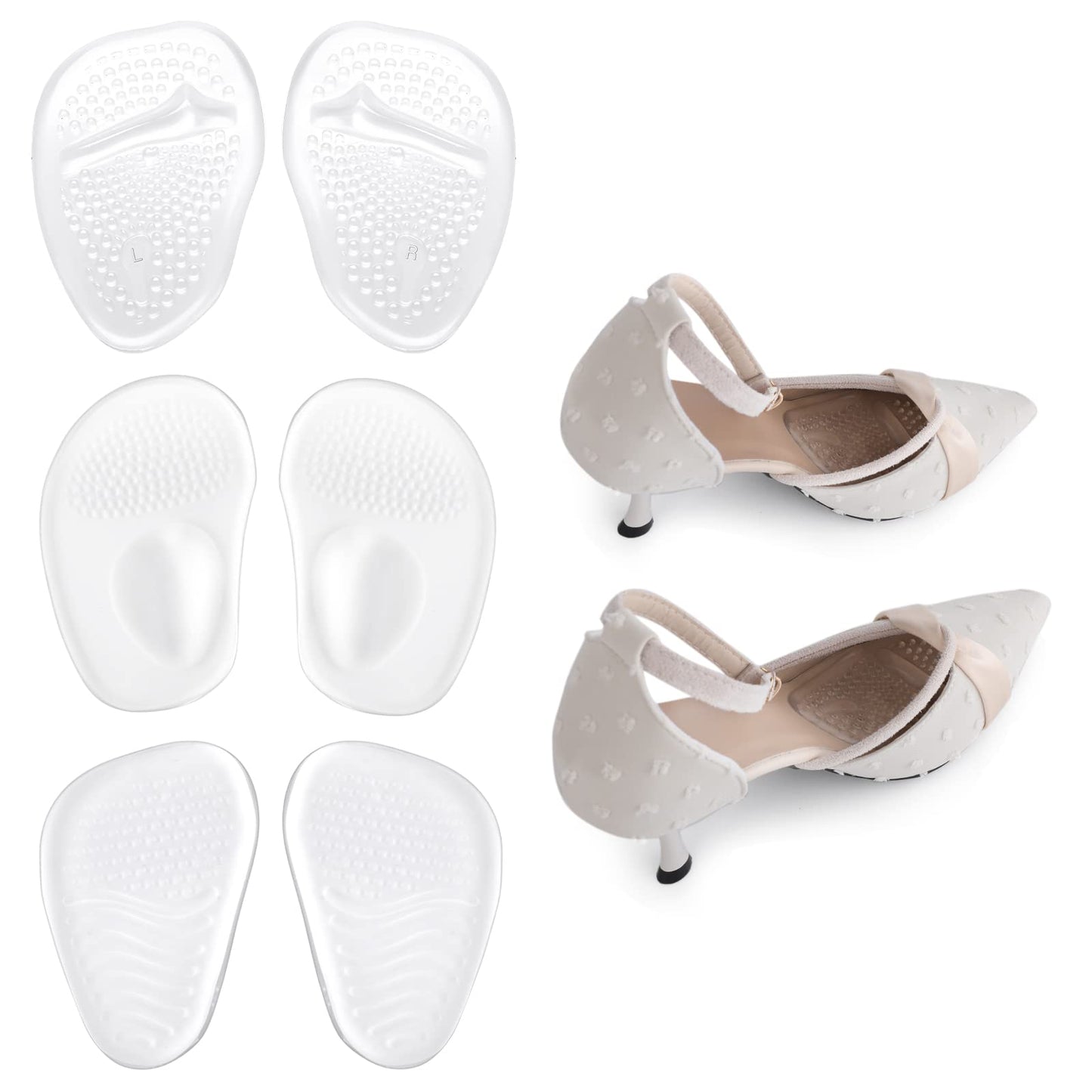 Sibba 3 Pairs Gel High Heel Cushion Pads Metatarsal Pads Clear Gel Arch Support Prevention Callus Metatarsalgia Pain Insoles Fasciitis Forefoot Cushioning Orthotic Insoles Shoe Inserts for Women Men
