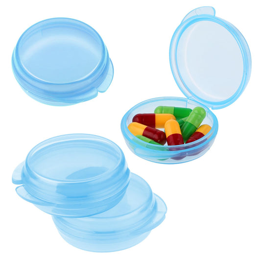 4 Pcs Mini Pill Organizer Small Pill Box Cute Portable Pill Case for Pocket Purse Travel Storage Containers Earplug Case Medicine Dispenser Vitamin Holder (4 Blue)