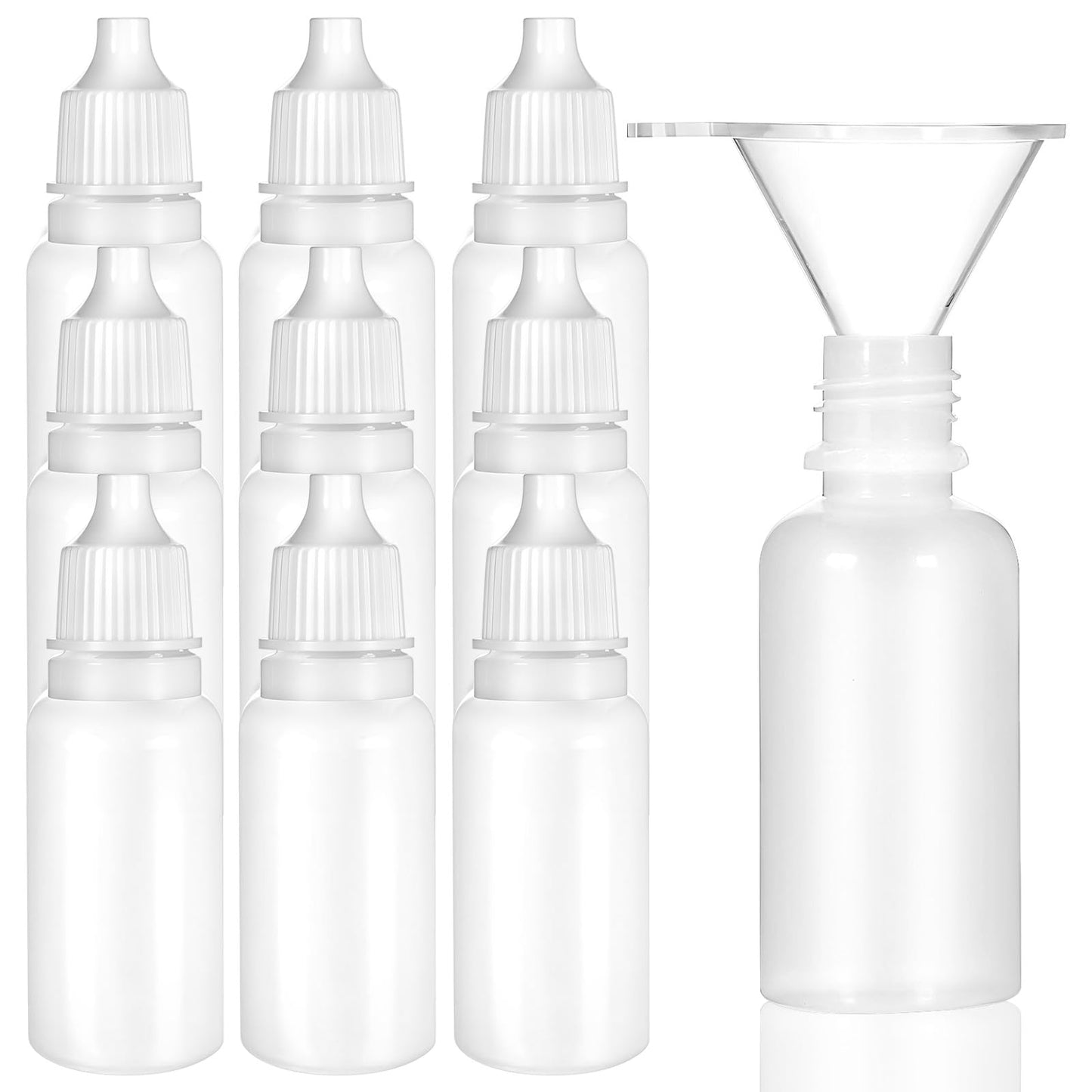 10 Bottles 2 Funnel 12Pcs Plastic Dropper Bottle 15ml/0.5oz Mini Squeeze Bottle Empty Squeezable Eye Liquid Dropper Bottles White Portable Travel Containers Refillable Containers with Cap and Plug