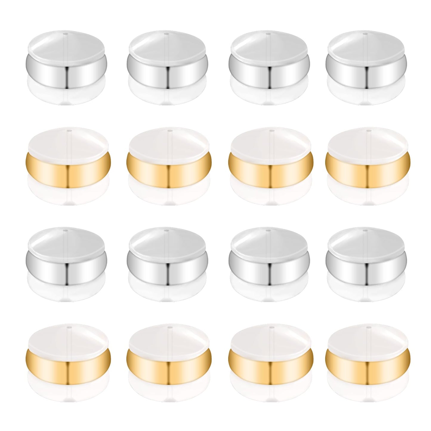 WLLHYF 30 Pieces Silicone Earring Backs Replacements for Studs Droopy Ears Heavy Earring Gold Silver Soft Comfortable Clear Hamburger Shaped Flat Locking Earring Posts Backs Stopper for Women Men
