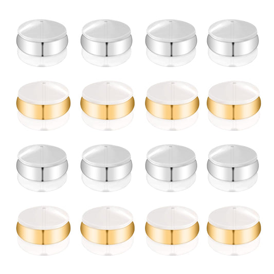 WLLHYF 30 Pieces Silicone Earring Backs Replacements for Studs Droopy Ears Heavy Earring Gold Silver Soft Comfortable Clear Hamburger Shaped Flat Locking Earring Posts Backs Stopper for Women Men