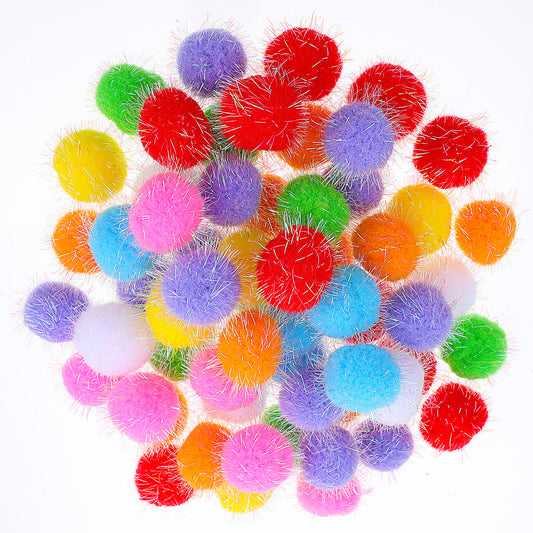 Sibba Assorted Pom Poms for Crafts Interactive Cat Pom Poms Balls 1.57 inches Sparkly Pompoms for Crafting 60PCS Soft Fluffy Pompom Ball Glitter Kittens Toy Ball for DIY Christmas Decor Cats Exercise