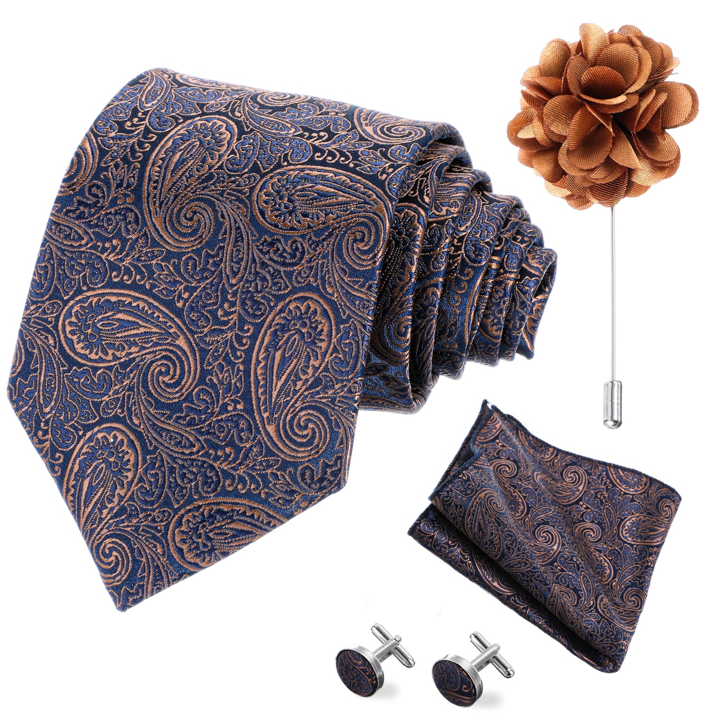 COMNICO ElevateTech Ties for Men, 4Pcs Mens Ties Mixed Color Necktie Handkerchief Cuff Links Brooch 3.15 inches Classic Formal Necktie for Wedding Business