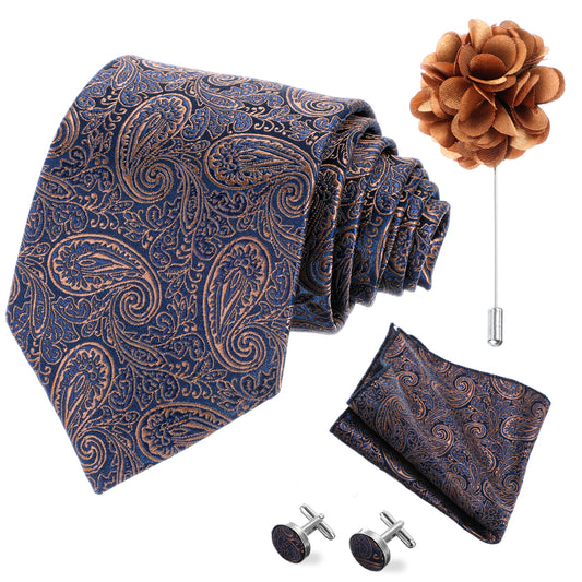 COMNICO ElevateTech Ties for Men, 4Pcs Mens Ties Mixed Color Necktie Handkerchief Cuff Links Brooch 3.15 inches Classic Formal Necktie for Wedding Business