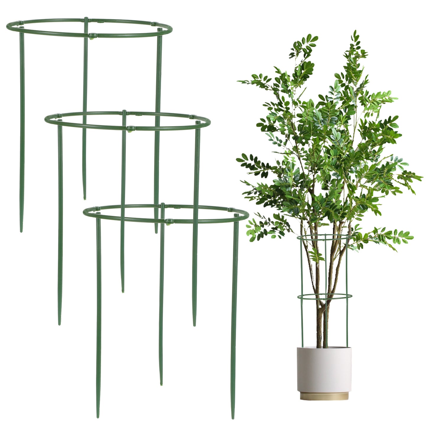 Wanmu 3Pcs Plant Support Stakes Half Round Plant Stakes, Stackable 3 Tier Garden Flower Support, Plant Cage for Indoor Plants for Tomato, Monstera, Peony, Hydrangea, Climbing Plants